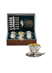 Silver Coffee Set, 6 People,  Sterling Silver 925,  Cups,  Gold 24carat